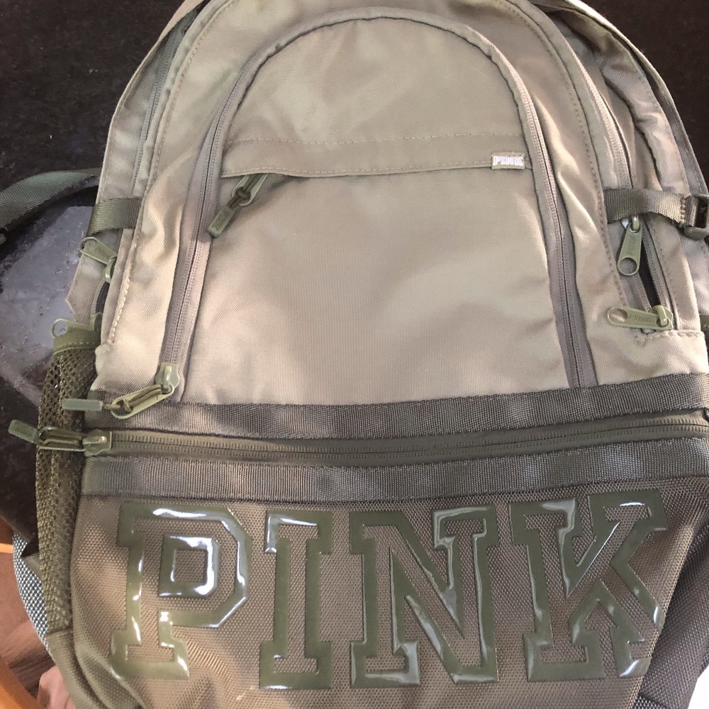 Pink olive green collegiate backpack
